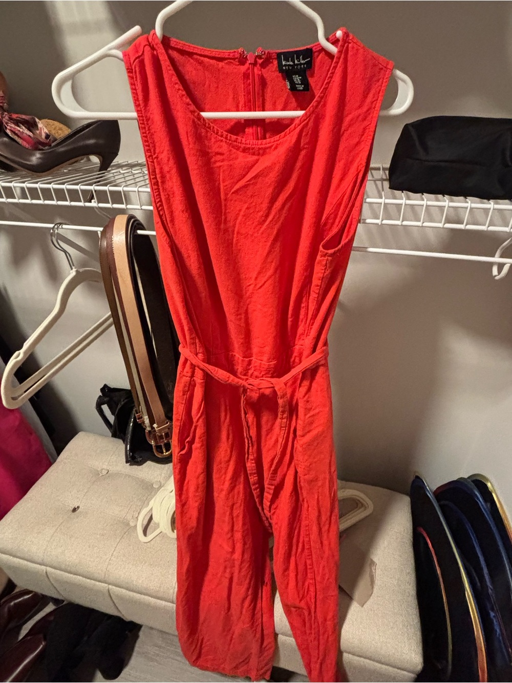 Madewell Sleeveless Red Belted Jumpsuit